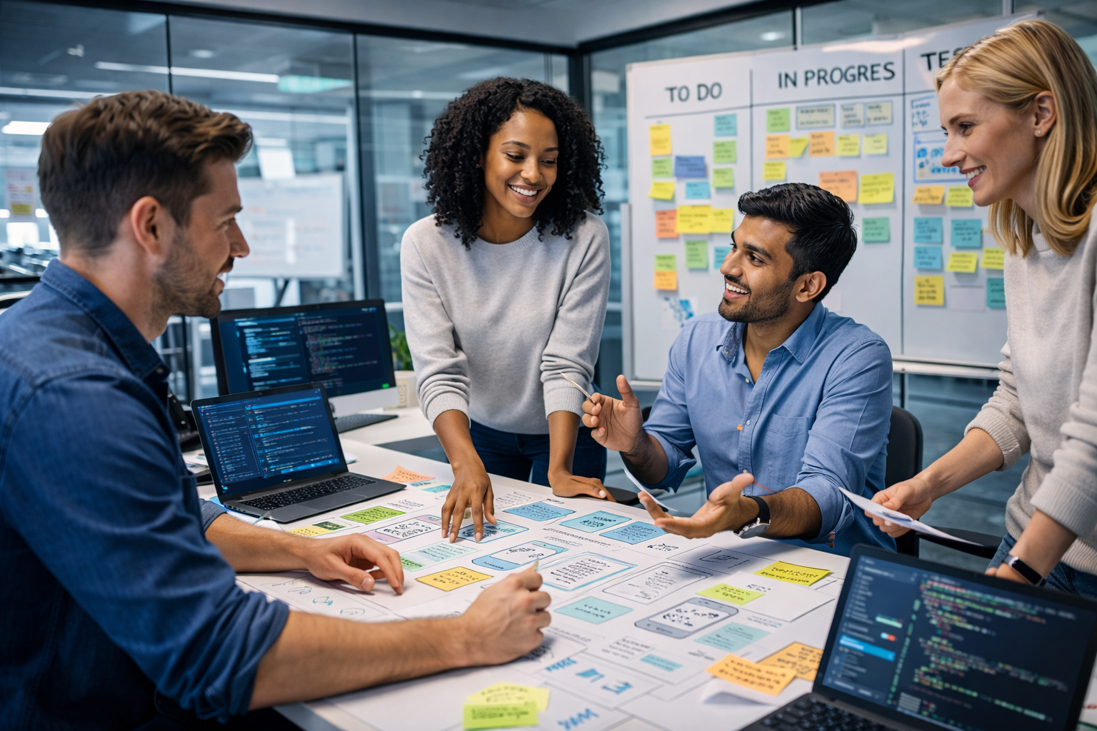 Abstract navy and blue grid representing stable systems and governance